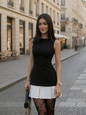 Chic Contrast Pleated Hem Mini Dress