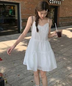 Sweet Breeze White Lace Trim Mini Dress