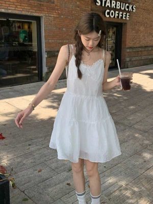Sweet Breeze White Lace Trim Mini Dress