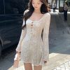 Graceful Blossom Long Sleeve Lace Mini Dress